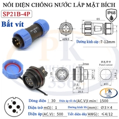 Đầu Nối Điện Chống Nước Lắp Mặt Bích SP21B Chuẩn IP68 2 Đến 12 Lõi Bắt Vít Dùng Cho Dây 7 Đến 12mm
