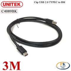 Dây Cáp Máy In USB 2.0 Type-C Sang USB Type-B Unitek C4089BK - 3M– Dùng Cho Máy In, Sound Card, MIDI