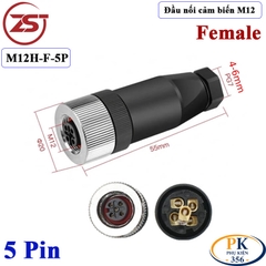 Đầu Nối Cảm Biến M12 5 pin thẳng đực chống nước IP67 M12H-M-5P chính hãng ZSJ
