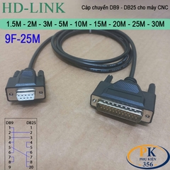 Cáp chuyển DB9 cái sang DB25 đực cho máy CNC Mazak, Makino, Akira, Moriseiki, YCM DB9F to DB25M dài 1M đến 30M