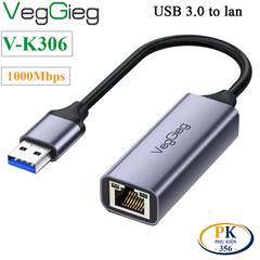 Cáp chuyển đổi USB 3.0 sang mạng LAN RJ45 1000Mbps, USB 3.0 to lan RJ45 1G VEGGIEG V-K306