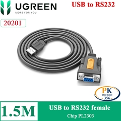 Cáp chuyển đổi USB sang RS232 COM DB9 Female UGREEN 20201 (1.5M) – Chip PL2303
