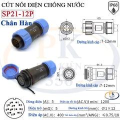 Đầu Nối Điện Chống Nước Âm Dương SP21 Chuẩn IP68 2 Đến 12 Lõi Bắt Vít Dùng Cho Dây 7 Đến 12mm