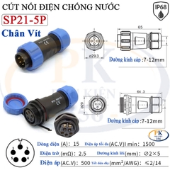 Đầu Nối Điện Chống Nước Âm Dương SP21 Chuẩn IP68 2 Đến 12 Lõi Bắt Vít Dùng Cho Dây 7 Đến 12mm
