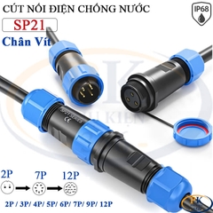 Đầu Nối Điện Chống Nước Âm Dương SP21 Chuẩn IP68 2 Đến 12 Lõi Bắt Vít Dùng Cho Dây 7 Đến 12mm