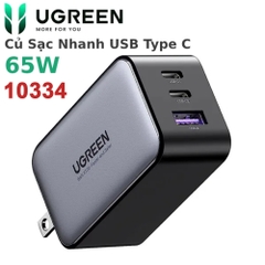 Bộ sạc nhanh 65W GaN 3 cổng USB Type-C x2 USB Type-A x1 Hỗ trợ QC4+, PD3.0.. Ugreen 10334 CD244 cao cấp