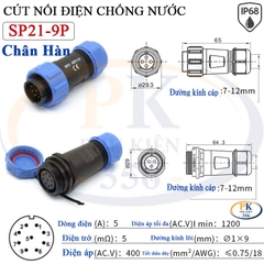 Đầu Nối Điện Chống Nước Âm Dương SP21 Chuẩn IP68 2 Đến 12 Lõi Bắt Vít Dùng Cho Dây 7 Đến 12mm