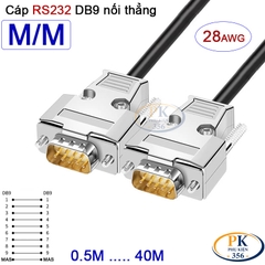 Dây cáp RS232 DB9 nối thẳng 2 đầu đực male - male 28AWG vỏ thép cao cấp dài 0.5M-40M