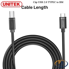Dây Cáp Máy In USB 2.0 Type-C Sang USB Type-B Unitek C4089BK - 3M– Dùng Cho Máy In, Sound Card, MIDI