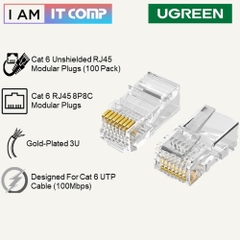 Đầu bấm hạt mạng RJ45 Cat6 chân đồng UTP Ugreen NW120 60558 hộp 100 hạt