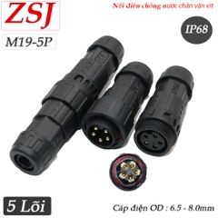 Đầu cút nối dây điện chống nước chuẩn IP68 chính hãng ZSJ M19 2 lõi, 3 lõi, 4 lõi, 5 lõi