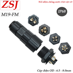 Đầu cút nối dây điện chống nước lắp bảng điều khiển panel IP68 ZSJ M19-FM 2 lõi, 3 lõi, 4 lõi, 5 lõi
