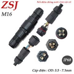 Đầu cút nối điện chống nước chuẩn IP68 chính hãng ZSJ - M16 2 lõi, 3 lõi, 4 lõi