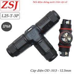 Đầu nối chia dây điện chống nước 1 ra 2 chữ T chuẩn Ip68 hãng ZSJ L25-T 2 lõi, 3 lõi, 4 lõi, 5 lõi