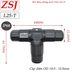 Đầu nối chia dây điện chống nước 1 ra 2 chữ T chuẩn Ip68 hãng ZSJ L25-T 2 lõi, 3 lõi, 4 lõi, 5 lõi