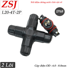 Đầu nối chia dây điện chống nước 2 lõi 4 ngả chuẩn IP68 ZSJ L20-4T-2P