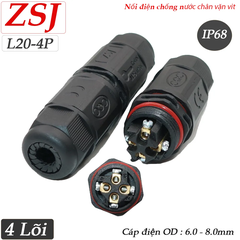 Đầu nối điện chống nước 3 lõi IP68 dùng cho dây 3x1.5mm chính hãng ZSJ L20-3P