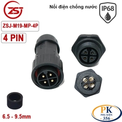 Đầu cút nối dây điện chống nước lắp bảng điều khiển panel IP68 ZSJ-M19-MP 2 lõi, 3 lõi, 4 lõi, 5 lõi