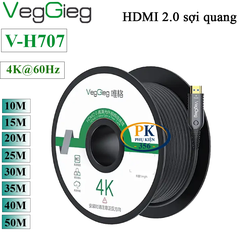 Dây cáp HDMI 2.0 HDMI 4K sợi quang VEGGIEG chuẩn 4K@60Hz dài 10M đến 50M