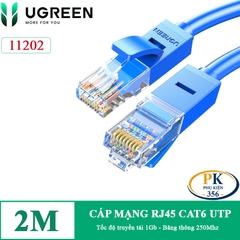 Dây cáp mạng RJ45 CAT6 1Gb 250Mhz Ugreen 11202 NW102 dây tròn màu xanh dài 2M