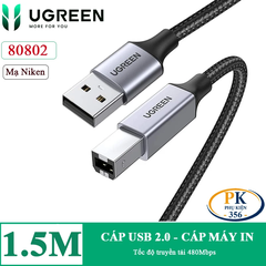 Dây cáp máy in USB 2.0 BM Ugreen US369 vỏ bọc kim loại giá rẻ chất lượng cao dài 1M, 1.5M, 2M, 3M, 5M