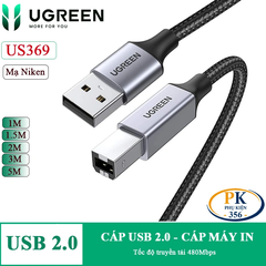 Dây cáp máy in USB 2.0 BM Ugreen US369 vỏ bọc kim loại giá rẻ chất lượng cao dài 1M, 1.5M, 2M, 3M, 5M