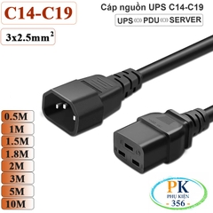 Dây Cáp nguồn IEC320 C14 C19 lõi 3x2.5mm² 18A-250V | Dây nối dài nguồn cho UPS, PDU, PC dài 0.5M – 10M