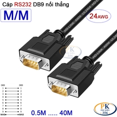 Dây cáp RS232 DB9 nối thẳng 2 đầu đực  male - male 24AWG vỏ PVC cao cấp dài 0.5M-40M