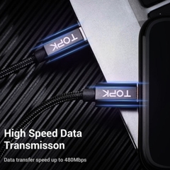 Dây cáp sạc nhanh iphone ipad chân USB-C sang Lightning chính hãng TOPK dài 1M