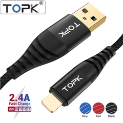 Dây cáp sạc nhanh Iphone Ipad chính hãng TOPK dài 1M dây bọc dù chống đứt gãy