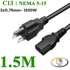 Dây nguồn C13 NEMA 5-15 chuẩn US 3 chấu lõi 3x0.75mm2 10A dài 1.5M 1.8M 3M