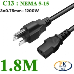 Dây nguồn C13 NEMA 5-15 chuẩn US 3 chấu lõi 3x0.75mm2 10A dài 1.5M 1.8M 3M