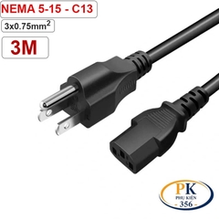 Dây nguồn C13 NEMA 5-15 chuẩn US 3 chấu lõi 3x0.75mm2 10A dài 1.5M 1.8M 3M