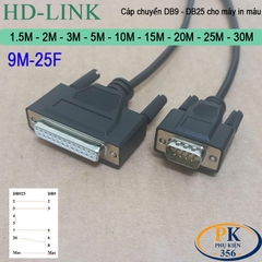 Cáp chuyển DB9 đực sang DB25 cái cho máy in màu PLC DB9M to DB25F dài 1M đến 30M
