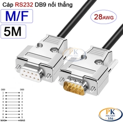 Dây cáp RS232 DB9 nối thẳng 2 đầu đực - cái male - female 28AWG vỏ thép cao cấp dài 0.5M-40M