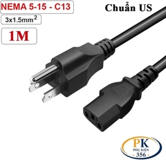 Dây Nguồn Máy Tính C13 3 chân Chuẩn US Mỹ Lõi Đồng 3x1.5mm² An Toàn, Bền Bỉ- đầu NEMA 5-15