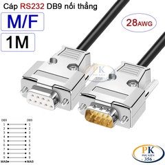 Dây cáp RS232 DB9 nối thẳng 2 đầu đực - cái male - female 28AWG vỏ thép cao cấp dài 0.5M-40M
