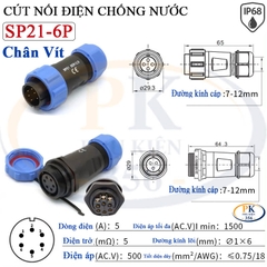 Đầu Nối Điện Chống Nước Âm Dương SP21 Chuẩn IP68 2 Đến 12 Lõi Bắt Vít Dùng Cho Dây 7 Đến 12mm