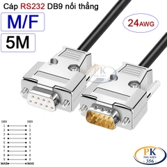 Dây cáp RS232 DB9 nối thẳng 2 đầu đực - cái male - female 24AWG vỏ thép cao cấp dài 0.5M-40M