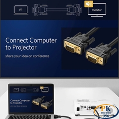 Dây cáp VGA 1.5M 3C+9 VG101 cao cấp dùng cho Máy tính, máy chiếu chính hãng Ugreen 11630