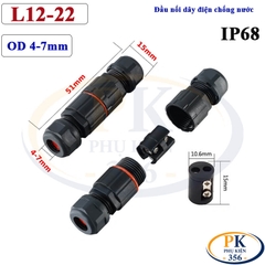 Đầu Cút Nối Dây Điện Chống Nước IP68 loại nhỏ 2 lõi L12-22 Ø4-7mm