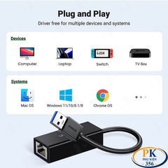 Cáp Chuyển USB 3.0 to LAN 1Gbps Ugreen 20256 CR111 Chipset AX88179 (Màu Đen) 20255 màu trắng