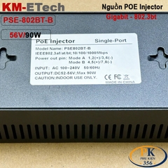 Bộ nguồn Adapter PoE+ Plus Injector 56V 90W Gigabit chuẩn IEEE802.3bt KM-Etech PSE802BT-B vỏ kim loại dùng cho camera PTZ