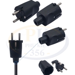 Đầu phích cắm nguồn EU CEE 7/7 Schuko GAPC-01 250V 16A có tiếp địa chân thẳng màu đen