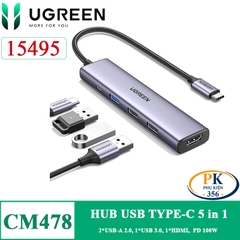 Ugreen 15495 hub USB-C 5 in 1 USB Type-C to HDMI USB DP 100W CM478