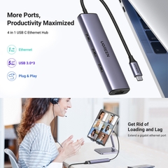 Ugreen 60600  hub USB-C 4 in 1 USB Type-C to RJ45 1000Mbps USB 3.0 CM475
