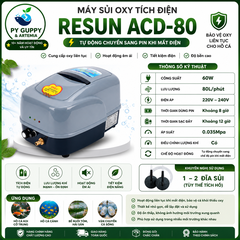Máy Sủi Oxy Tích Điện Resun ACD 30 | ACD 80 | ACD 130 – Tự Động Chuyển Sang Pin Khi Mất Điện