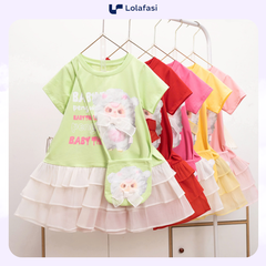 Đầm Baby Three, Đầm Thun Lai Ren 3 Tầng Baby Three Pengui Kèm Giỏ bé gái 9 Kg Đến 24kg, Lolafasi Shop