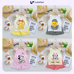 Bộ Đồ Thun Lạnh Bé Gái, Bộ Sát Nách - Họa Tiết Phối Hợp Quần Sọt Caro Bé Gái 6kg -16kg, Lolafasi Shop