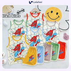 Bộ Thun Bé Trai, Bộ ba lỗ in hình Người Nhện Spiderman chất liệu thun lạnh cho bé từ 17 đến 28 kg, Lolafasi Shop Shop